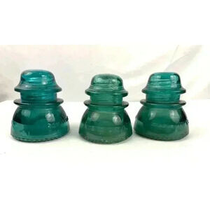 VTG 3x Hemingray No.42 RDP Blue Aqua Glass Insulator Made in the USA Antique